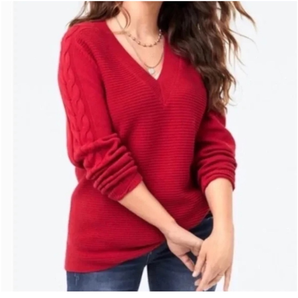 Cabi Vibrant Red oversized V-Neck Sweater